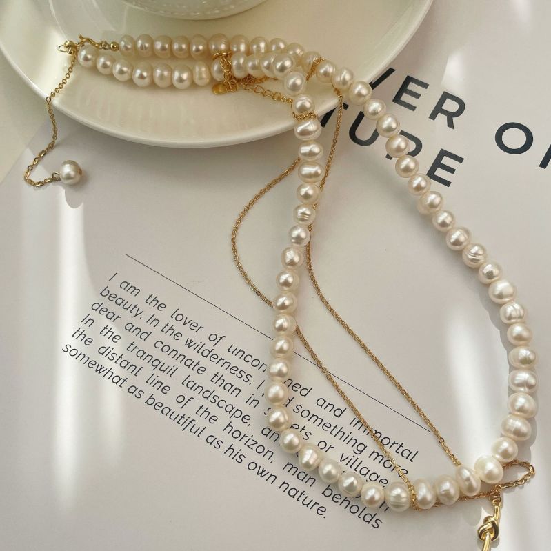 📿 Colier de perle de apa dulce placat cu aur de 18k