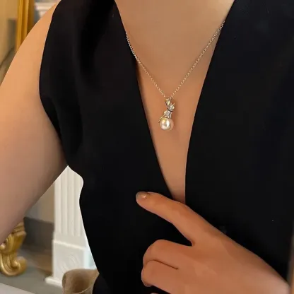 💞 14K masivní zlatý kočičí náhrdelník, dámský zlatý perlový náhrdelník, nádherný přívěskový náhrdelník