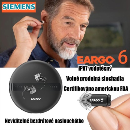 Siemens EARGO 7 OTC sluchadlo: neviditelné, dobíjecí, flexibilní CIC, schváleno FDA.