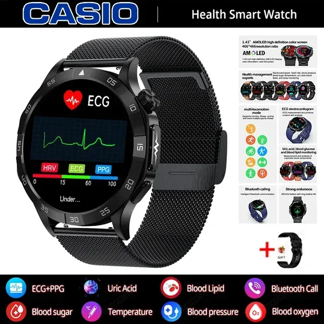 CASIO AI lékařské diagnostické chytré hodinky ⌚️ Nová verze 2026! Podporují inteligentní měření EKG+PPG, přesně sledují hladinu cukru, tuků a kyseliny močové – vaše zdraví v jedněch hodinkách 🏃‍♂️