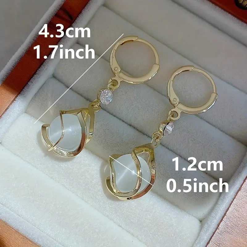 Moonstone Bead Shiny Rhinestone Decor Dangle Earrings Elegant Simple Style Copper Jewelry Delicate Female Gift