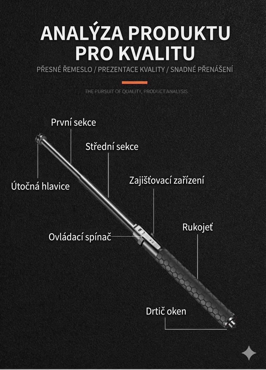 Německá kvalita pro vaši bezpečnost: Automatický teleskopický obušek z kalené oceli