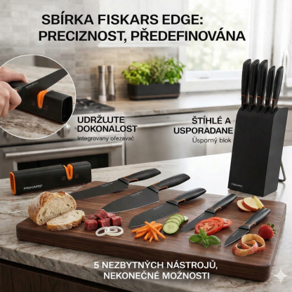 Limitovaná edice: Sada 5 nožů FISKARS® v bloku FISKARS EDGE, ostrý kuchyňský nůž + brousek