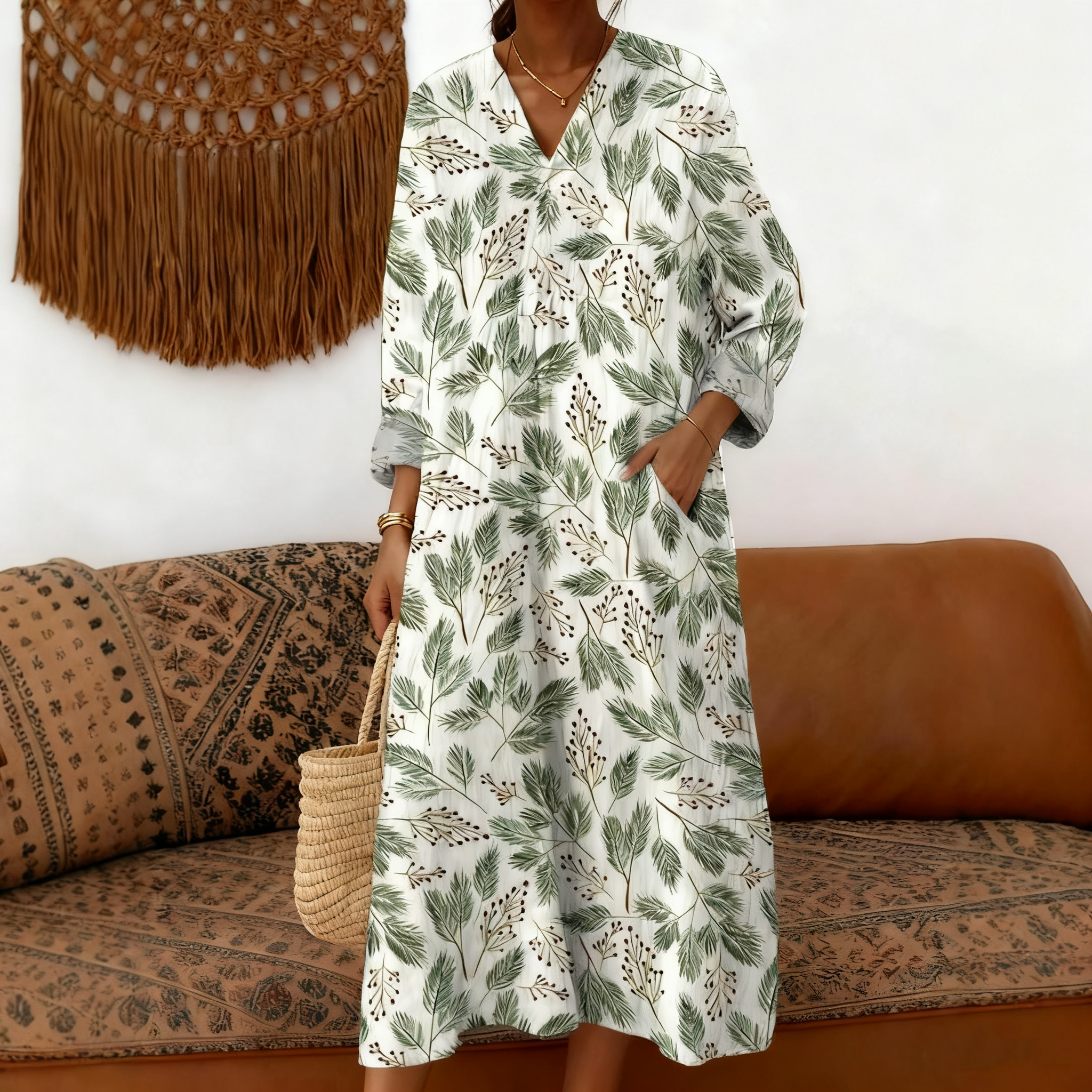 Women's Christmas Tree Pattern Art Print Cotton Dress