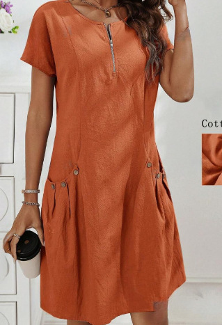 Women's Cotton Linen Double Side Pocket Long Dress