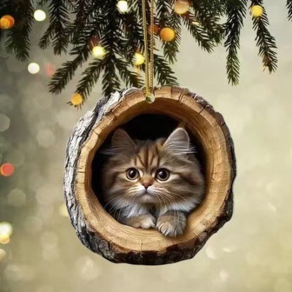 🎁❤️Forest Tree Hole Cat Ornament – ​​Cozy Forest Christmas Decoration