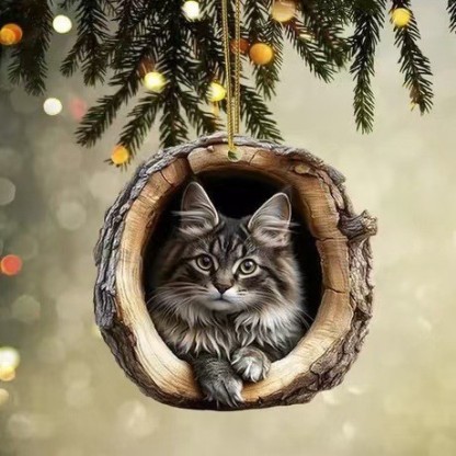 🎁❤️Forest Tree Hole Cat Ornament – ​​Cozy Forest Christmas Decoration