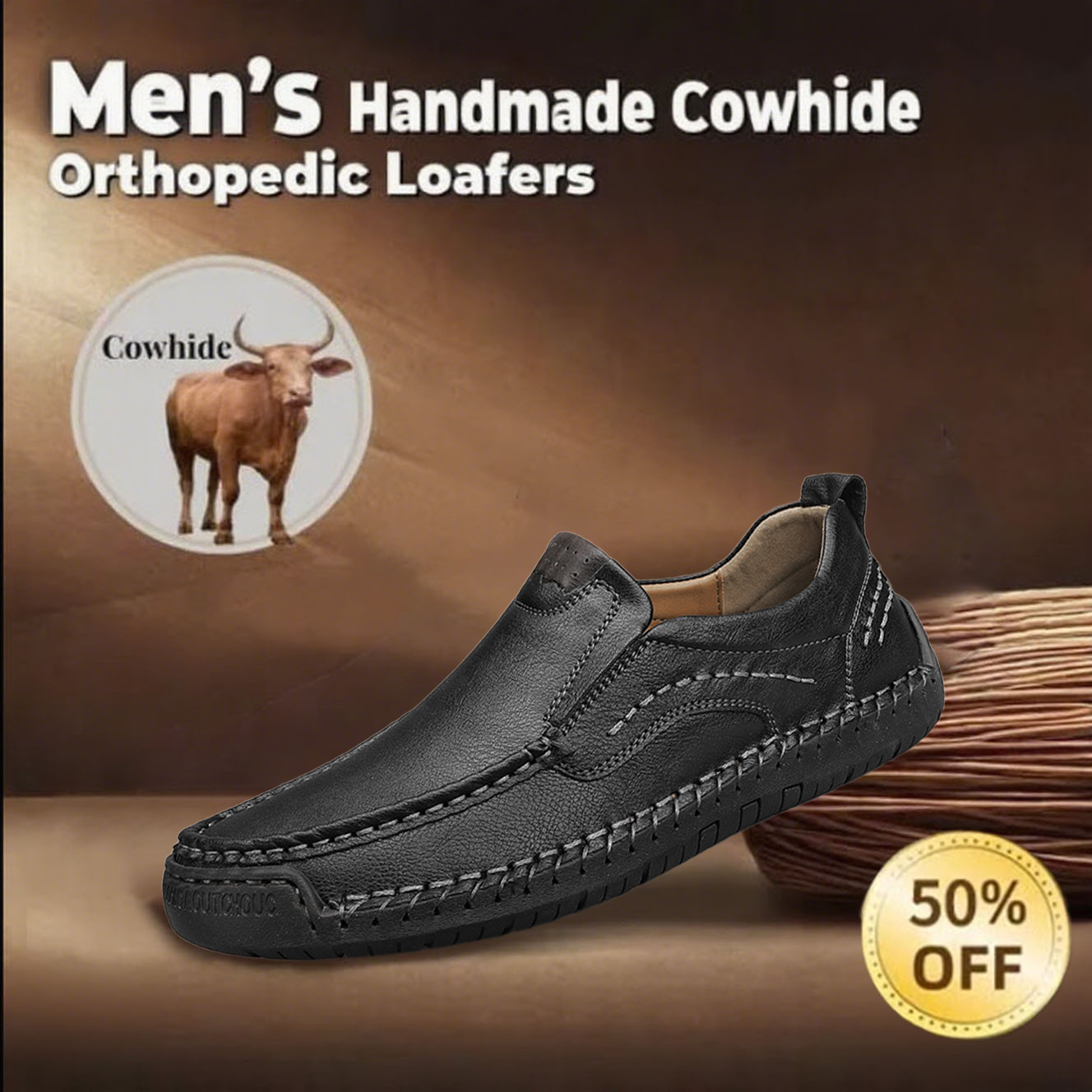 🔥Today 55% off🔥Men's genuine leather handmade non-slip orthotic loaf