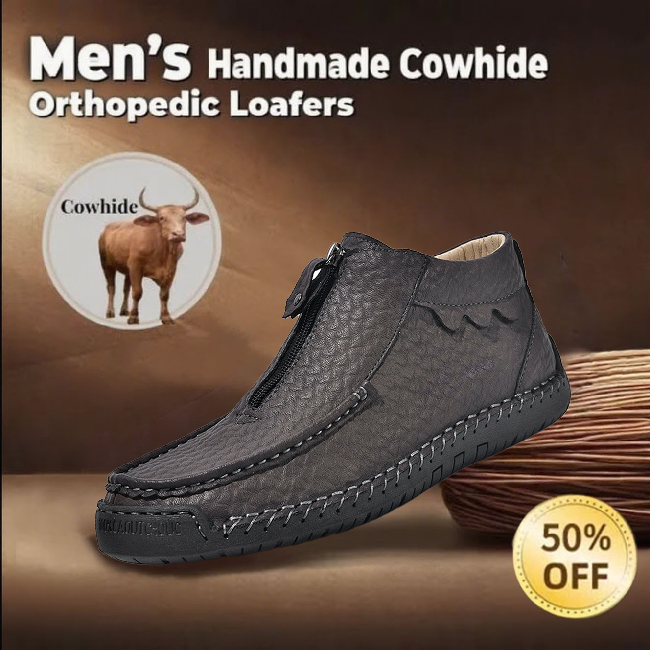 🔥Today 60% off🔥Men's handmade genuine leather slip-on loafers with arch support