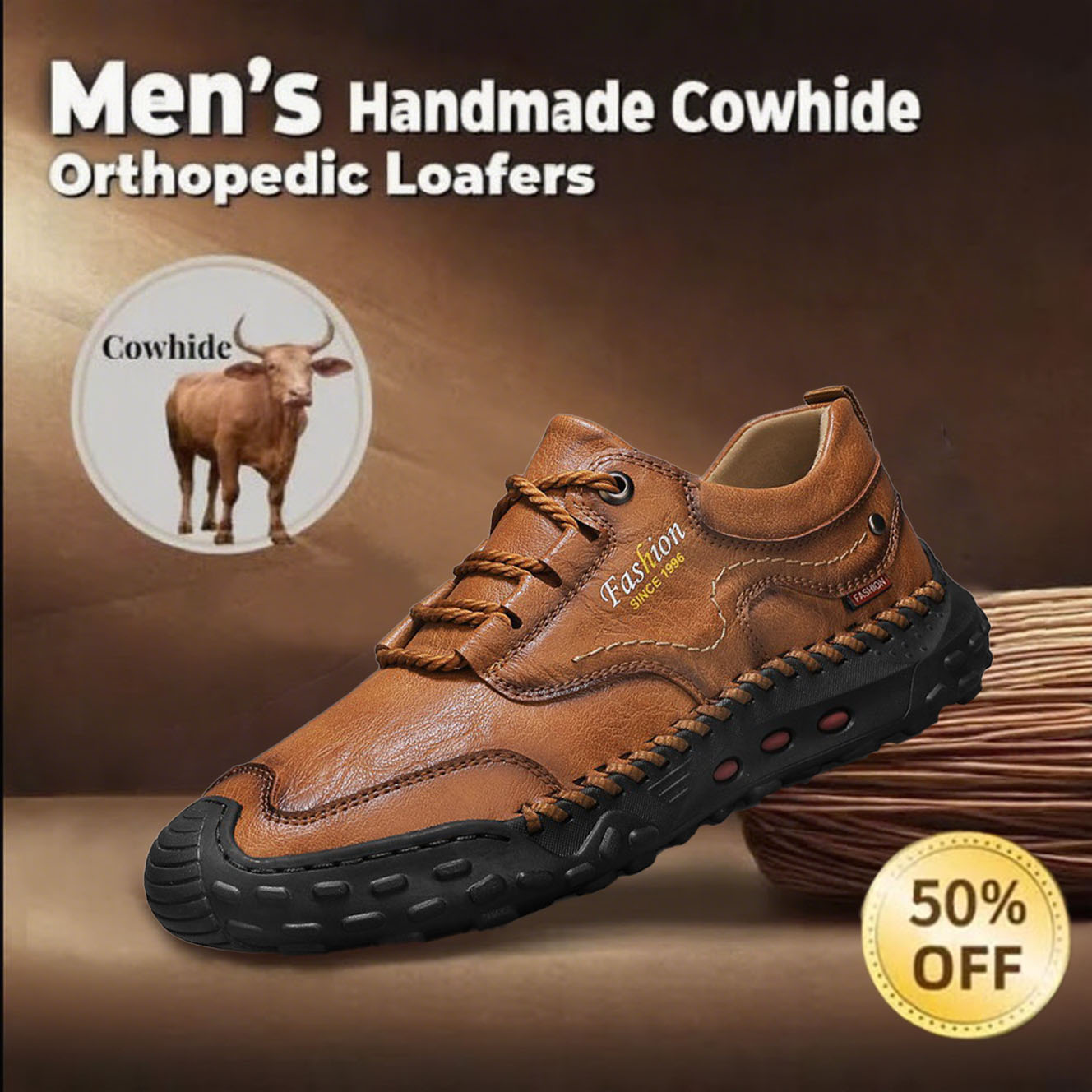 🔥Last day 50% off 🔥Men's handmade genuine leather non-slip and anti-collision corrective loafers