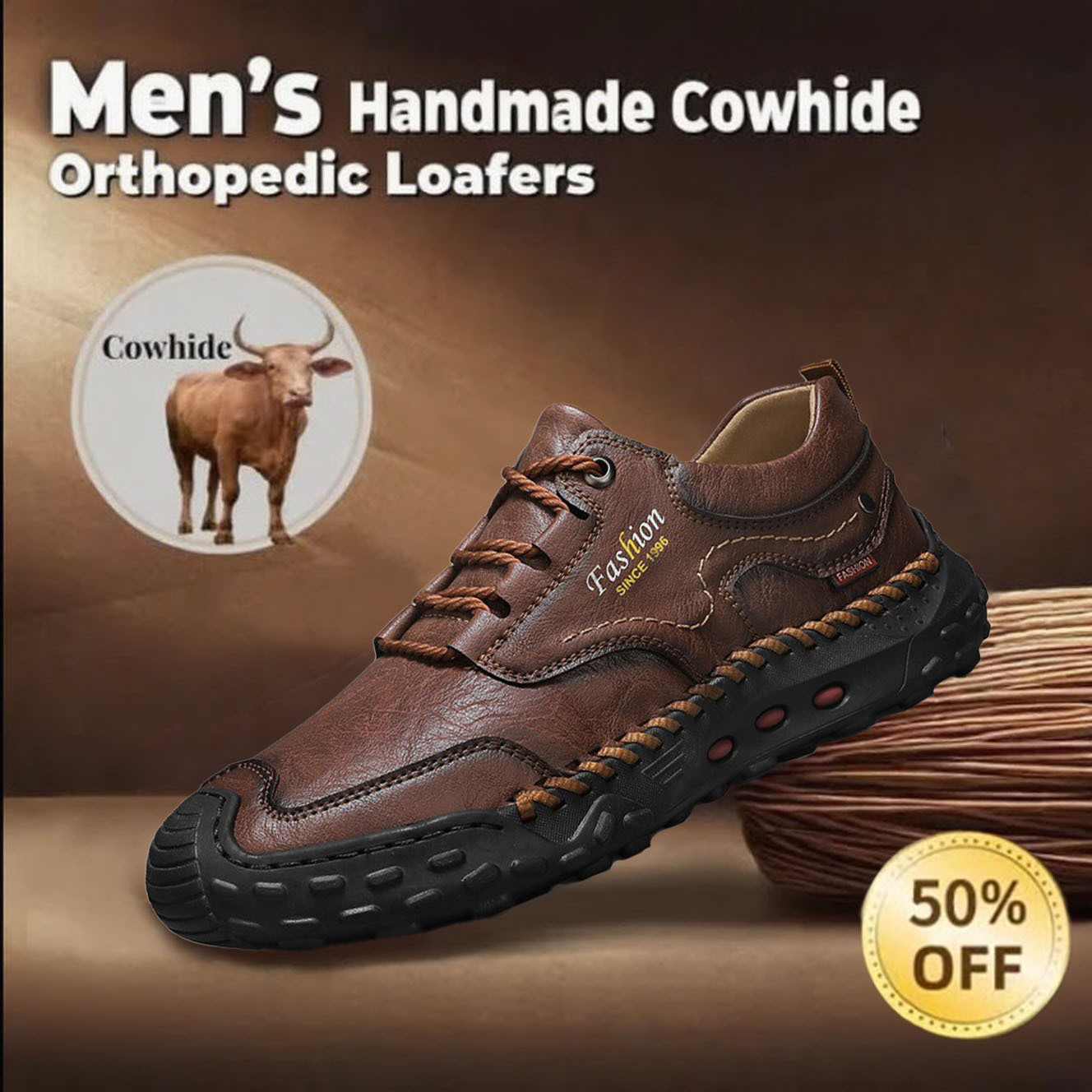 🔥Last day 50% off 🔥Men's handmade genuine leather non-slip and anti-collision corrective loafers