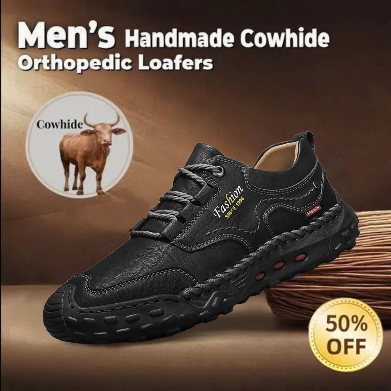 🔥Last day 50% off 🔥Men's handmade genuine leather non-slip and anti-collision corrective loafers