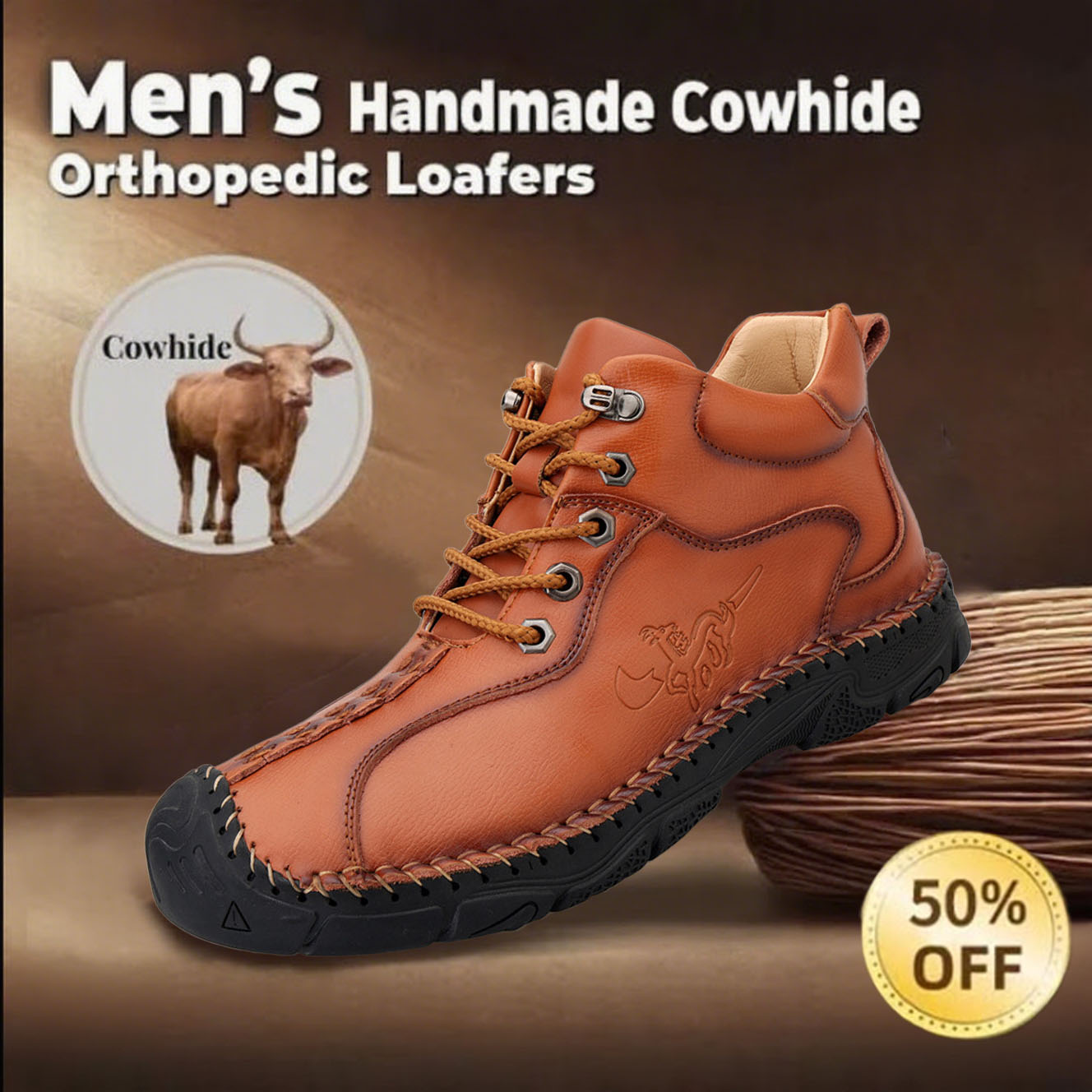 ⏰Today  70% off-Men's handmade leather British style Collision Avoidance orthopedic thick-soled shoes