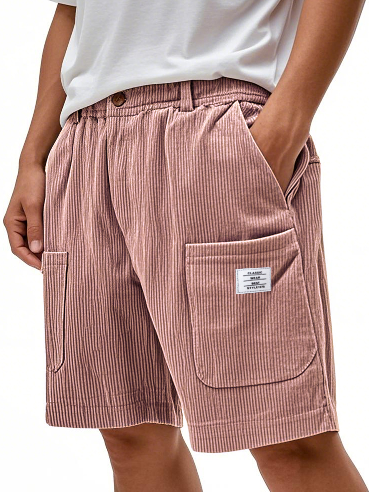 Men's Practical Multi-pocket Stylish Corduroy Simple Embroidered Logo Bermuda Button Shorts