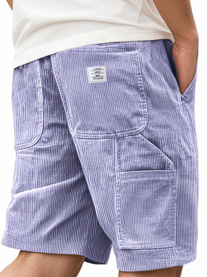 Men's Cargo Practical Multi-Pocket Corduroy With Embroidered Logo Stylish Loose Everyday Shorts