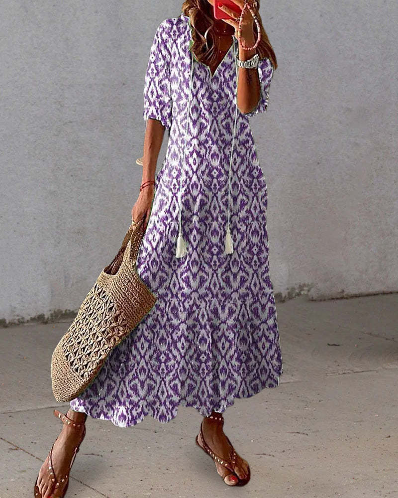 Boho Vintage V-Neck Printed Dress