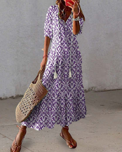 Boho Vintage V-Neck Printed Dress
