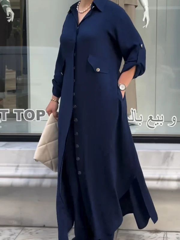 Button-Down Shirt & Wide-Leg Pants 2-Piece Set