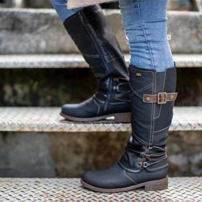 Vintage Leather High Heel Snow Boots