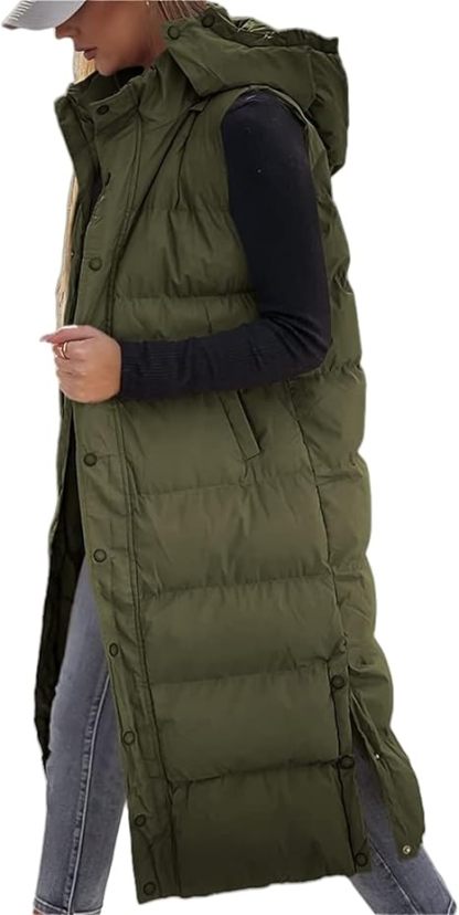 🔥 Women's Long Puffer Vest | Quilted Hood & Button Closure ❄️