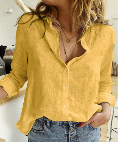 Ladies Loose Casual Long Sleeve Linen Shirt