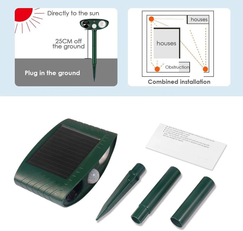 Solar Animal Repeller Ultrasonic Outdoor Animal Repellent - Get Rid of Deer, Raccoons, Woodpeckers, Squirrels, Rodents, and Other Unwanted Guests