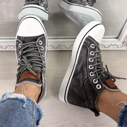 Women‘s Fashion Casual Denim Wear-Resistant High-Top Sneakers
