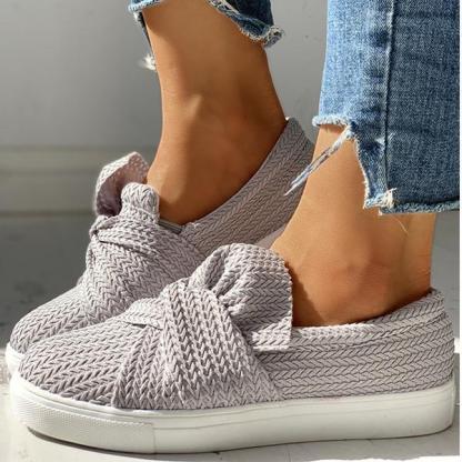 Women Bow Knitted Twist Sneakers Slip On Walking Shoes