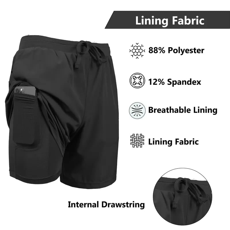 🔥Men's 2 in 1 Stretch Active Quick Dry Gym Running Shorts With Liner