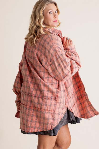 Women's Seams Raw Edge Washed Oversized Shirt Jacket