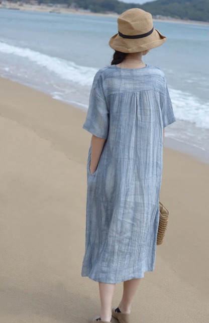 Women's Solid Color Loose Cotton Linen Long Dress