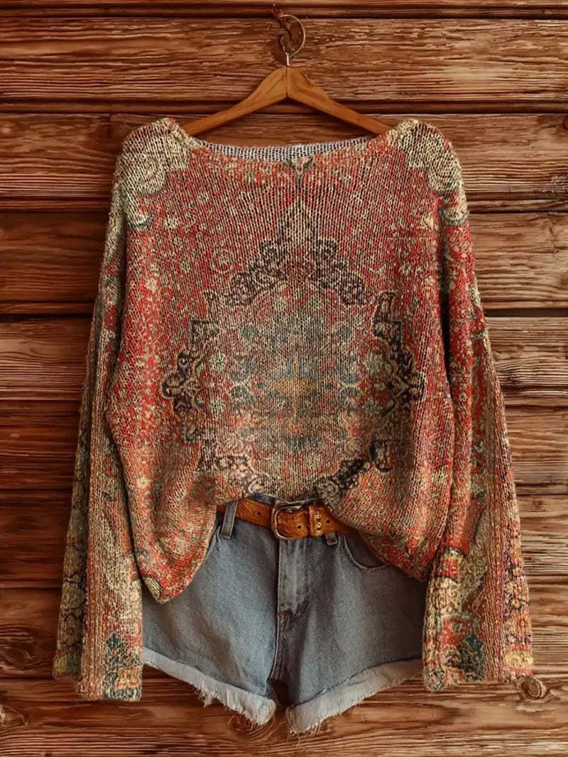 Women's Bohemian Ethnic All-Over Totem Pattern Retro Sweater