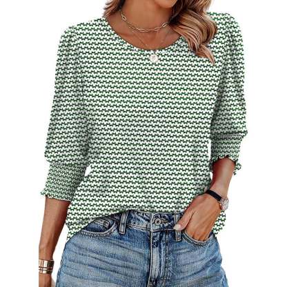 Women Dressy Casual 3/4 Length Sleeve Blouses with Smocked Cuffs