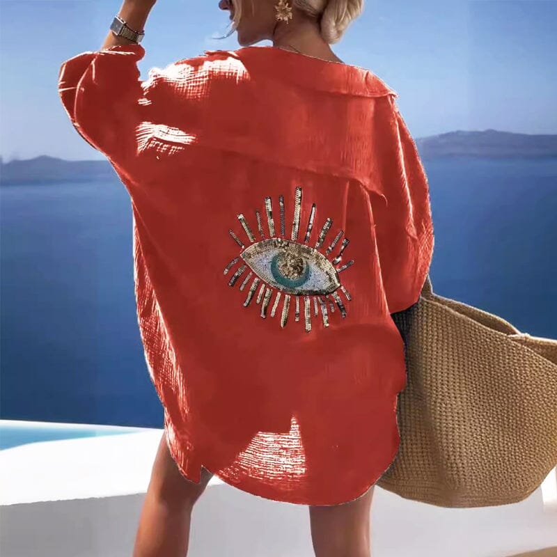 Evil Eye Casual Sequin Beaded Shirt