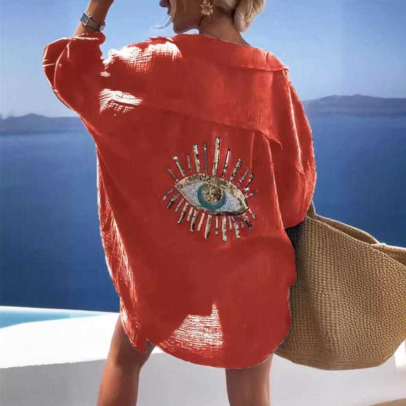 Evil Eye Casual Sequin Beaded Shirt