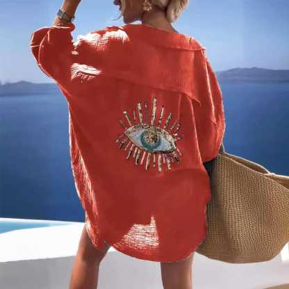 Evil Eye Casual Sequin Beaded Shirt