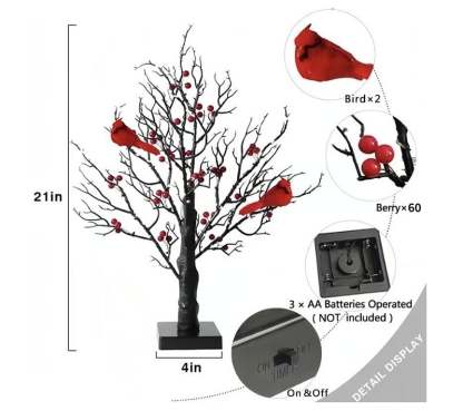 🐦Vintage Glowing Tree with Cardinals