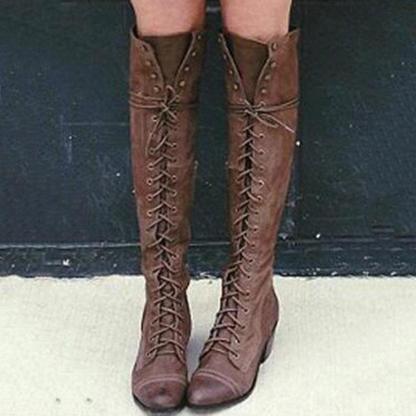 Women's Over The Knee Lace-up Boots Low Heel Long Boots