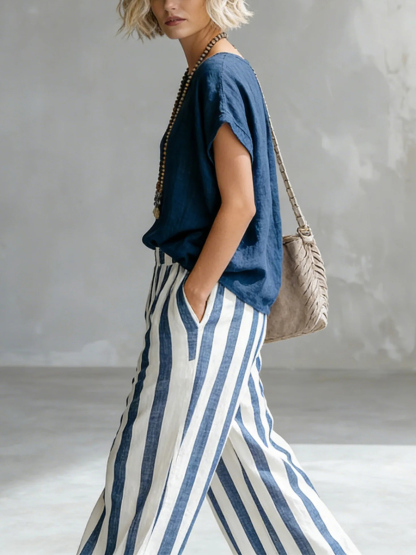 New Arrivals🔥 Cozy Loose-fit Striped Cotton Linen Two-piece Set
