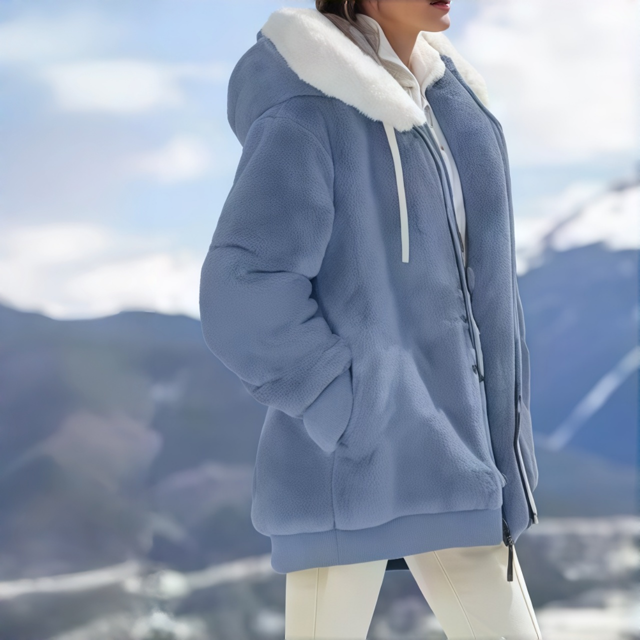 Women's Oversized Fleece-Lined Zipper Hooded Jacket—Soft and Warm Winter Wear