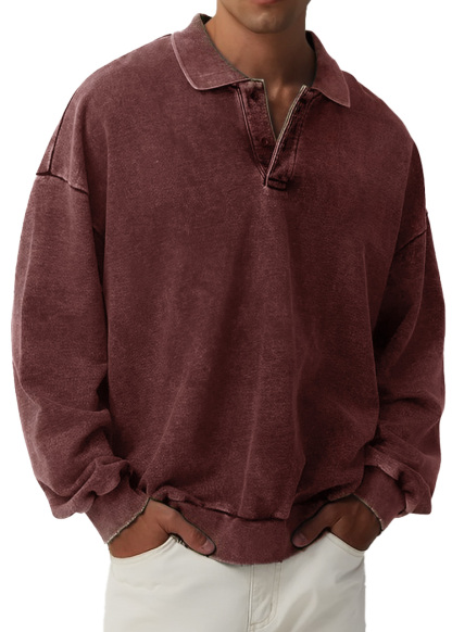 Men's Retro Fashion Distressed Lapel Long Sleeve Polo Sweatshirt