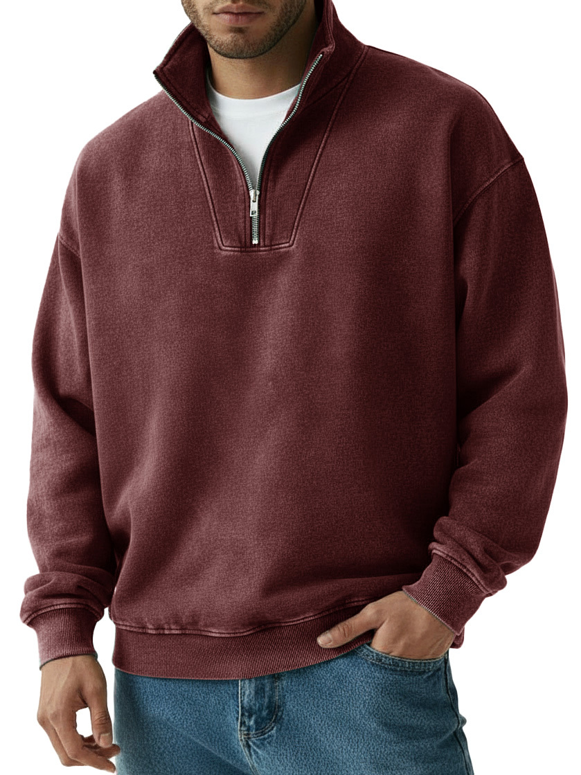 Men's Fashion Vintage Quarter-collar Zippered Long-sleeve Sweater 