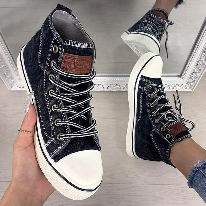 Women‘s Fashion Casual Denim Wear-Resistant High-Top Sneakers
