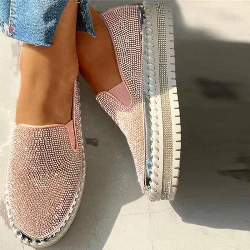 Women Rhinestone Platform Breathable Slip-On Shoes