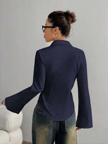 Women's Slim-Fit Button-Down Long-Sleeved Casual Shirt, Suitable for Daily Commuting