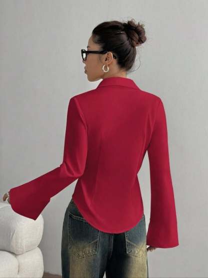 Women's Slim-Fit Button-Down Long-Sleeved Casual Shirt, Suitable for Daily Commuting