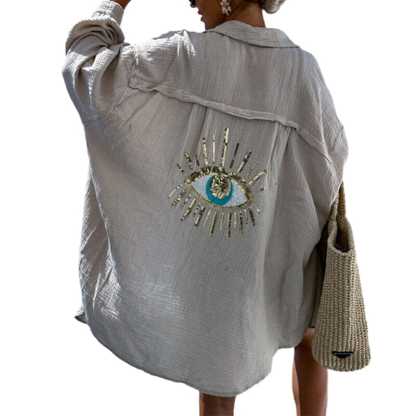 Evil Eye Casual Sequin Beaded Shirt