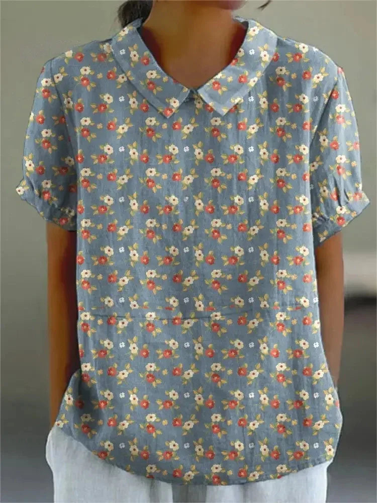 Women's Retro Floral Print Cotton Linen Casual Shirt