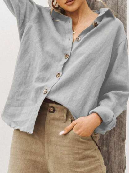 Ladies Loose Casual Long Sleeve Linen Shirt