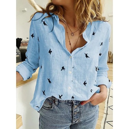 Ladies Loose Casual Long Sleeve Linen Shirt